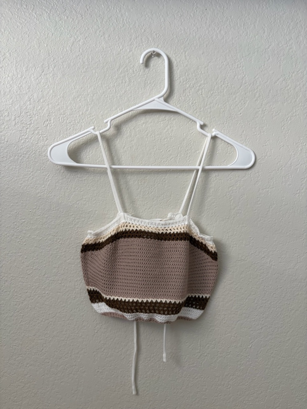 Small Brown Striped Cross Back Crochet Crop Top